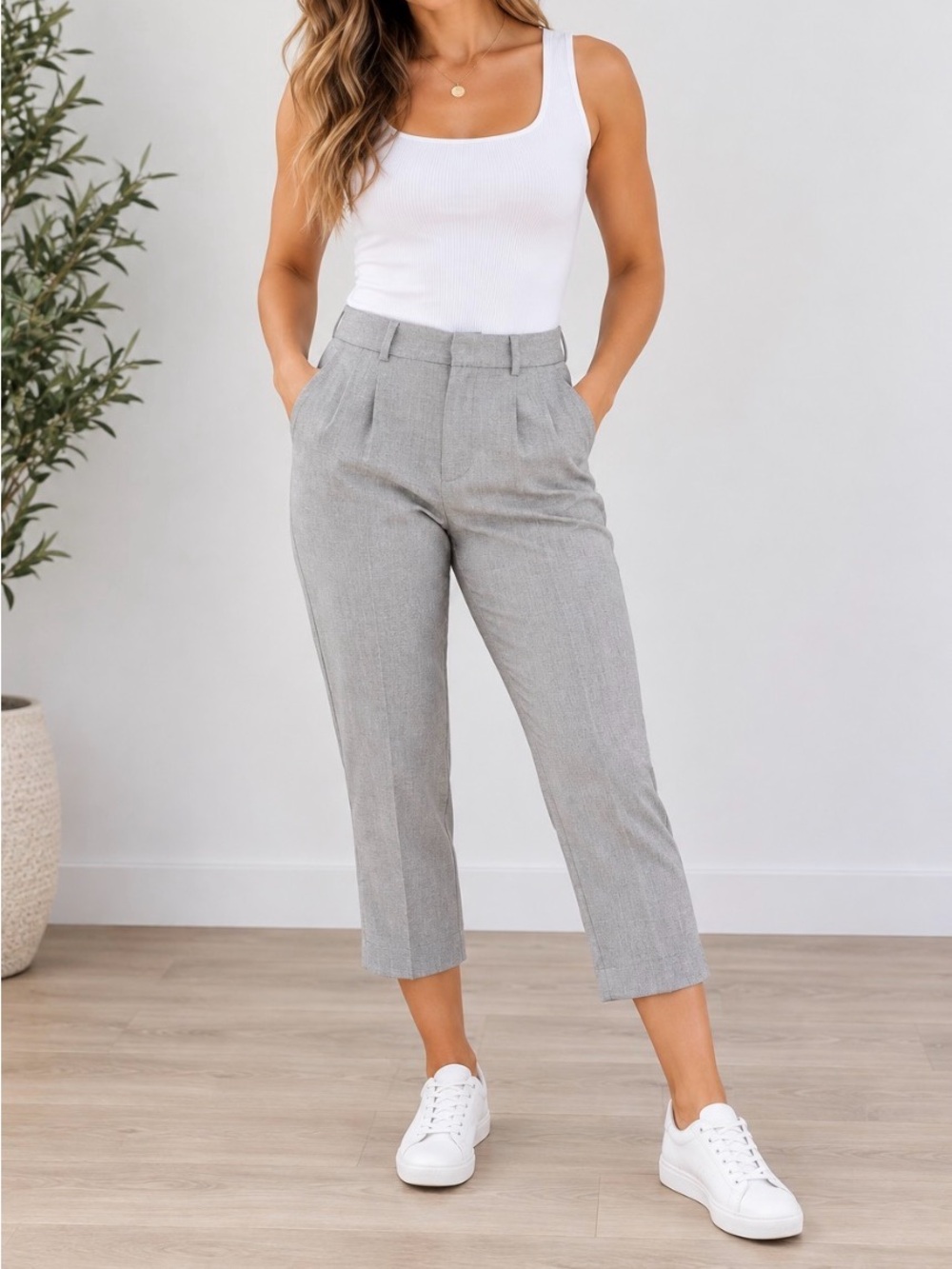 ASOS DESIGN Grey Cropped Tailored Trousers W32 24 Inch Inseam